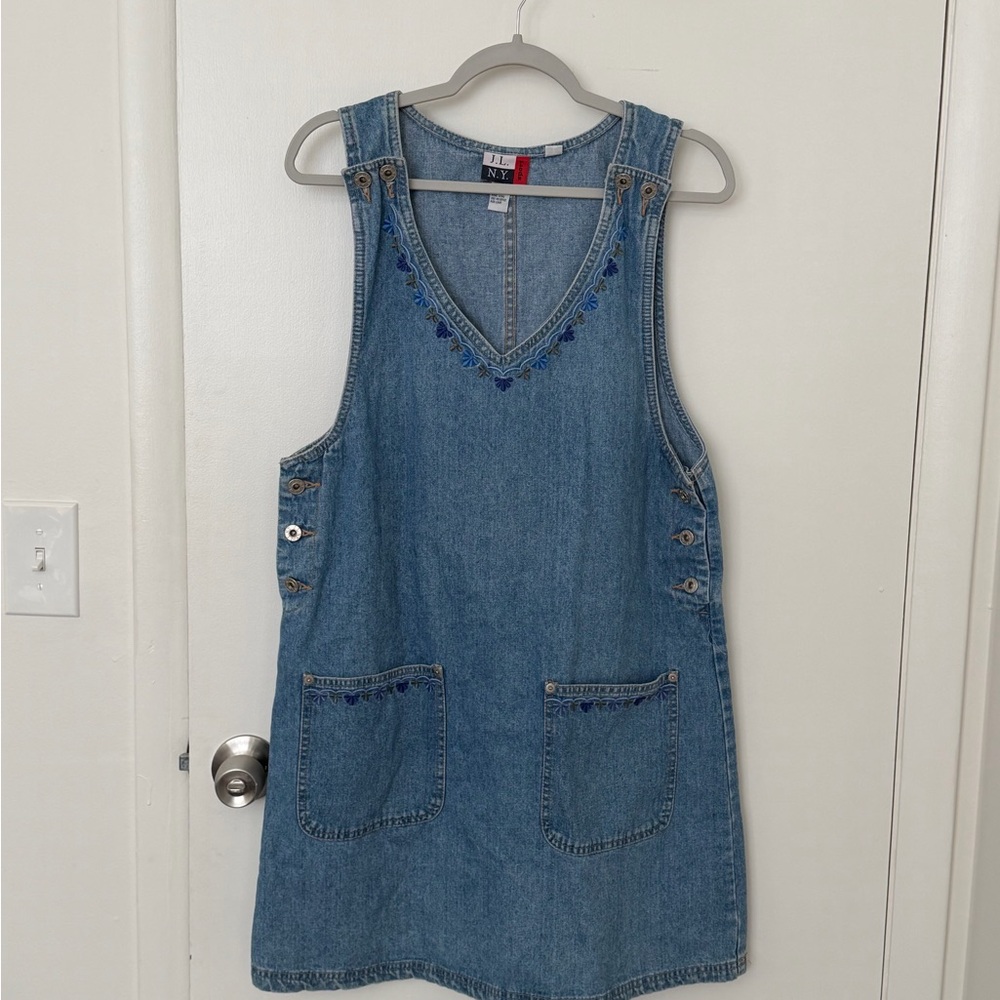 J.L. N.Y. Vintage Blue Denim Women's Embroidered Dress